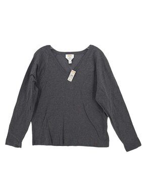 NWT TALBOTS Gray Mercerized Cotton Stretch V-Neck Sweater Size PETITE XL
